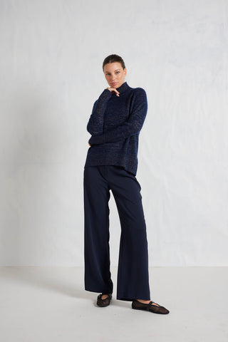 Alessandra Knitwear Fifi Polo Cashmere Sweater in Navy Lurex