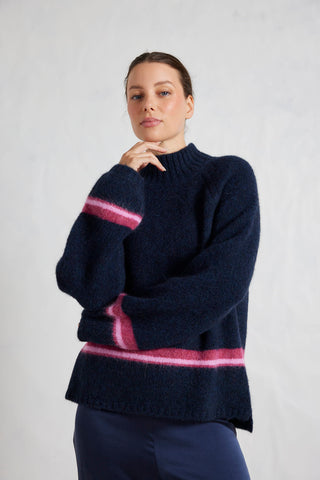 Leona Alpaca Sweater in Indigo/Wine