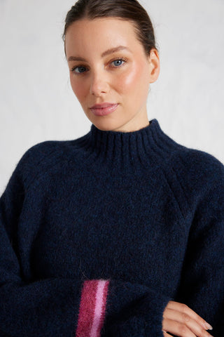 Leona Alpaca Sweater in Indigo/Wine