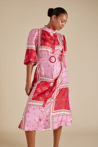 Lyon Silk Twill Dress in Lolly