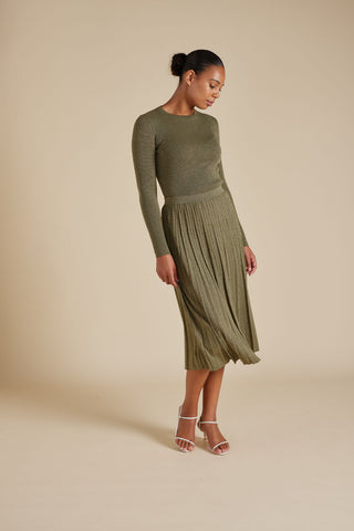 Lexi Cotton Lurex Skirt in Olive