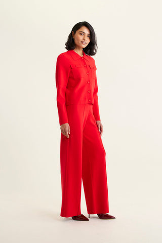 Carter Crepe Knit Jacket In Red