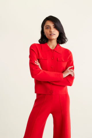 Carter Crepe Knit Jacket In Red