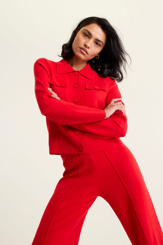 Carter Crepe Knit Jacket In Red