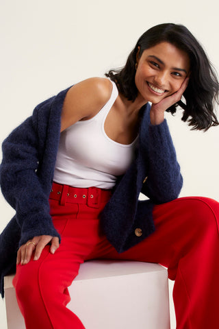 Williamsburg Brushed Alpaca Cardi In Navy