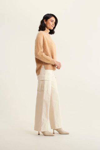 Rose Brushed Cashmere Polo In Tan