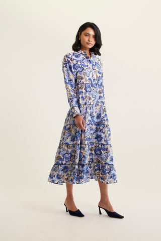 Kennedy Cotton Silk Dress In Navy Astoria Print