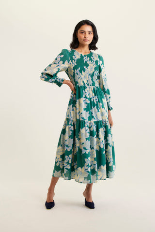 Reagan Cotton Silk Dress In Forest Lulu Print