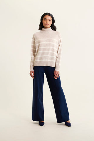 Toastie Stripe Merino Cashmere Polo In Beige