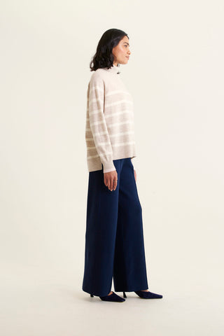 Toastie Stripe Merino Cashmere Polo In Beige