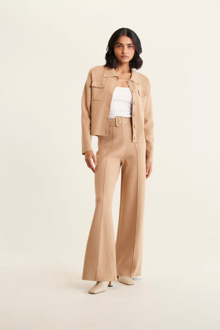 Carter Crepe Knit Jacket In Tan