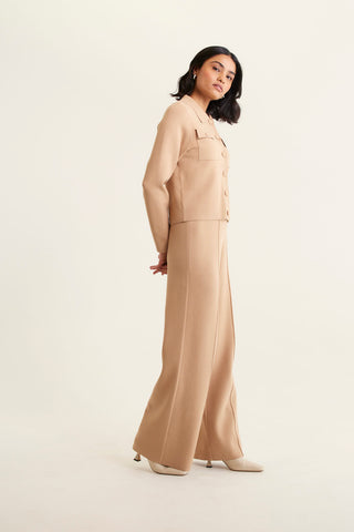 Carter Crepe Knit Jacket In Tan