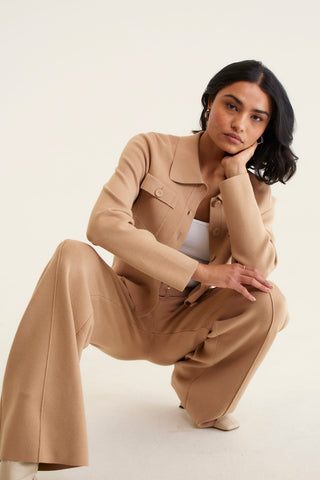 Carter Crepe Knit Jacket In Tan