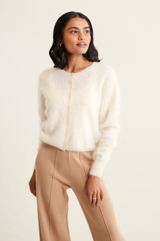 Sydney Brushed Cashmere Cardi In Ivory