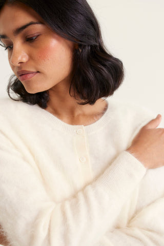 Sydney Brushed Cashmere Cardi In Ivory