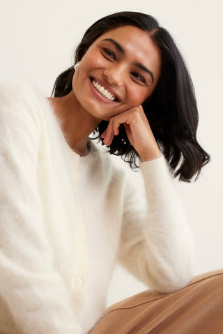 Sydney Brushed Cashmere Cardi In Ivory