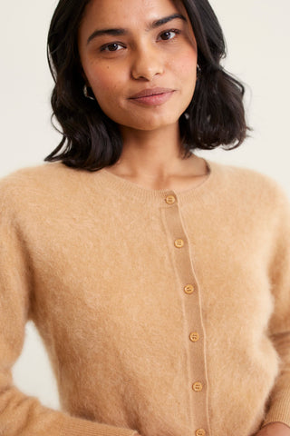 Sydney Brushed Cashmere Cardi In Tan