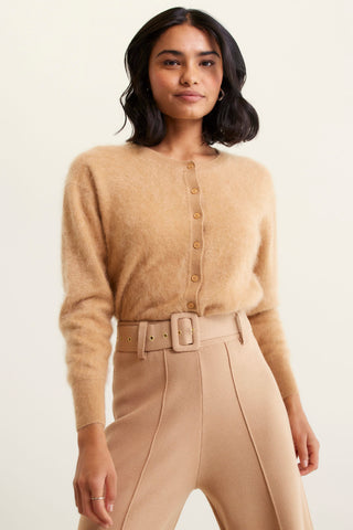 Sydney Brushed Cashmere Cardi In Tan