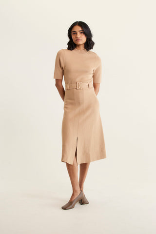 Parker Crepe Knit Dress In Tan