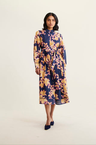 Hazel Cotton Silk In Navy Lulu Print
