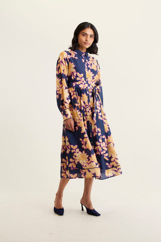 Hazel Cotton Silk In Navy Lulu Print