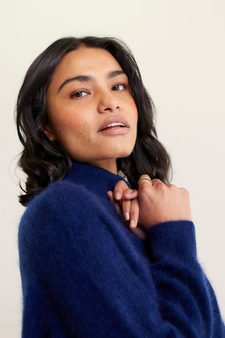 Rose Brushed Cashmere Polo In Navy