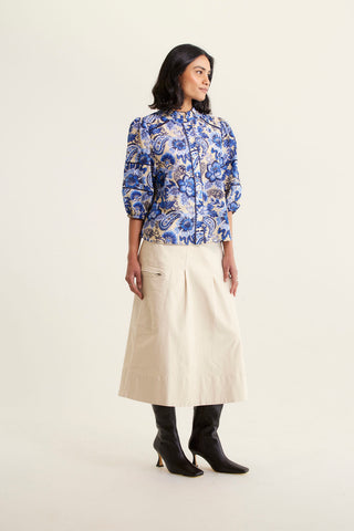 Lia Cotton Silk Shirt In Navy Astoria Print