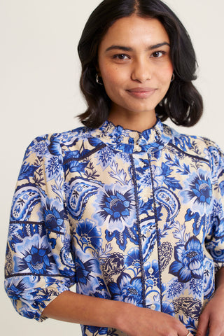 Lia Cotton Silk Shirt In Navy Astoria Print
