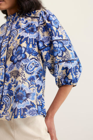 Lia Cotton Silk Shirt In Navy Astoria Print