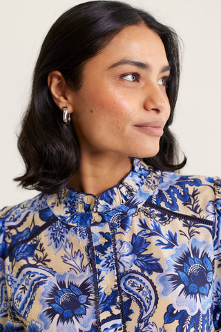 Lia Cotton Silk Shirt In Navy Astoria Print
