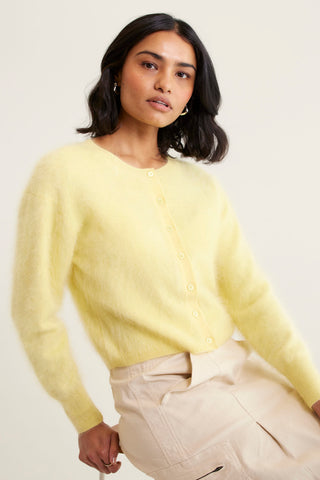 Sydney Brushed Cashmere Cardi In Lemon
