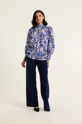 Rosemary Cotton Silk Shirt In Navy Astoria Print