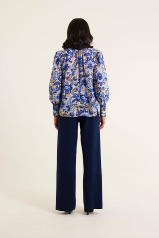 Rosemary Cotton Silk Shirt In Navy Astoria Print