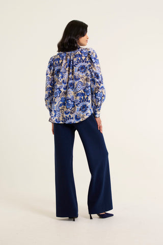 Rosemary Cotton Silk Shirt In Navy Astoria Print