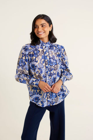 Rosemary Cotton Silk Shirt In Navy Astoria Print