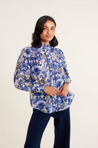 Rosemary Cotton Silk Shirt In Navy Astoria Print