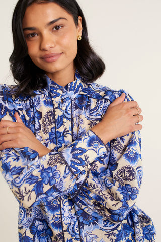 Rosemary Cotton Silk Shirt In Navy Astoria Print