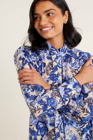 Rosemary Cotton Silk Shirt In Navy Astoria Print