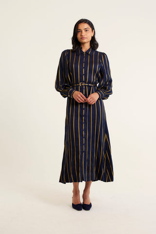 Soho Linen Frankie Stripe Dress In Ink/Gold