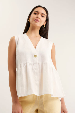 Rosie Linen Top In White