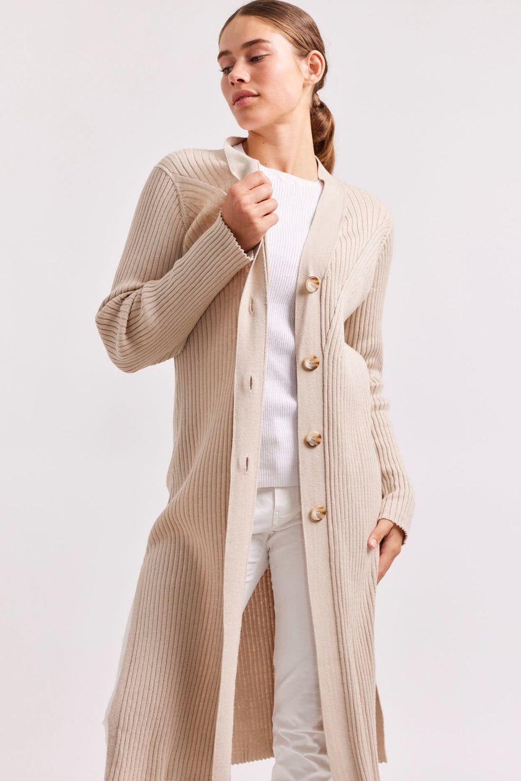 Alessandra Leah Cotton Cashmere Cardi in Vellum Beige