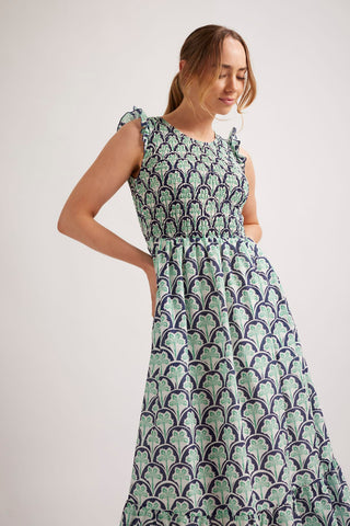 Alessandra Dresses Bianca Cotton Silk Dress in Navy Oasis Print