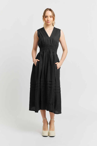 Alessandra Dresses Lucia Linen Dress in Black