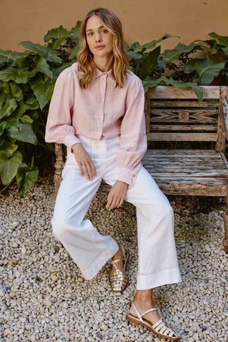 Alessandra Shirts Stella Linen Shirt in Pale Pink Houndstooth