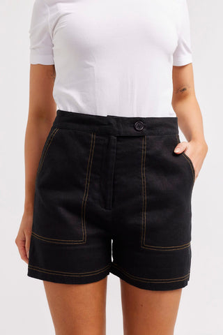 Alessandra Shorts Clio Linen Short in Black