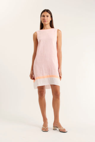 Vespa Dress In Linen In Sherbet Splice