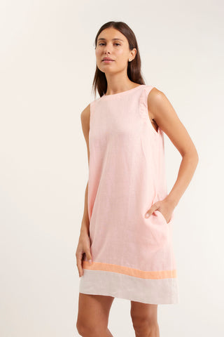 Vespa Dress In Linen In Sherbet Splice