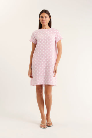 Laine Polkadot Linen Dress In Pink