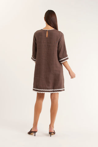 Claire Linen Dress In Choc