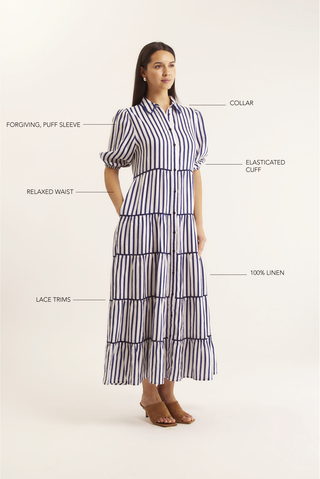 Marlow Breton Linen Dress In Navy/White